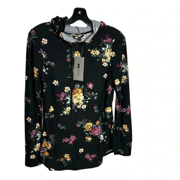 NWT  SM & MED 🇨🇦 women s black hoodie. With colorful flowers,super lightweight - Picture 6 of 9